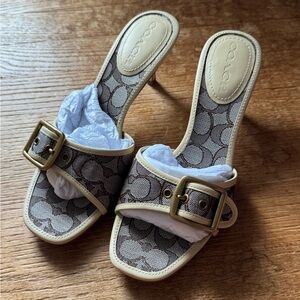 Coach Jacquard Buckle Mules